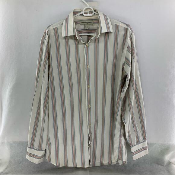 Banana Republic Other - Banana Republic Casual Button Down Shirt White w/Rainbow Stripes